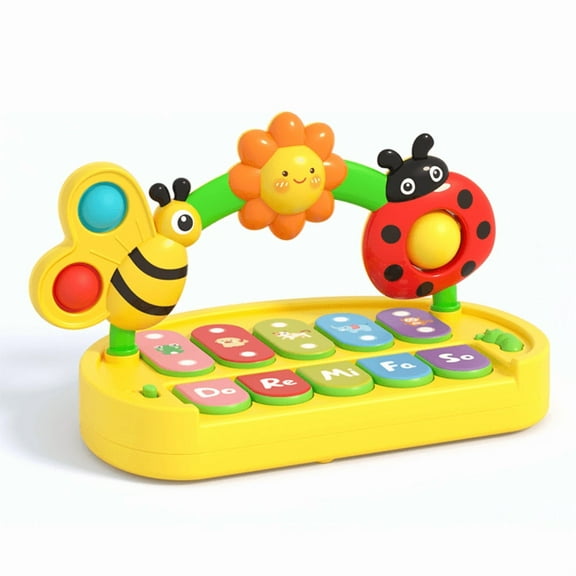 Baby Musical Piano Toy 4 in 1 Insect Piano Keyboard with Lights, Sensory Bubbles & Music for Infant 6-12 Months