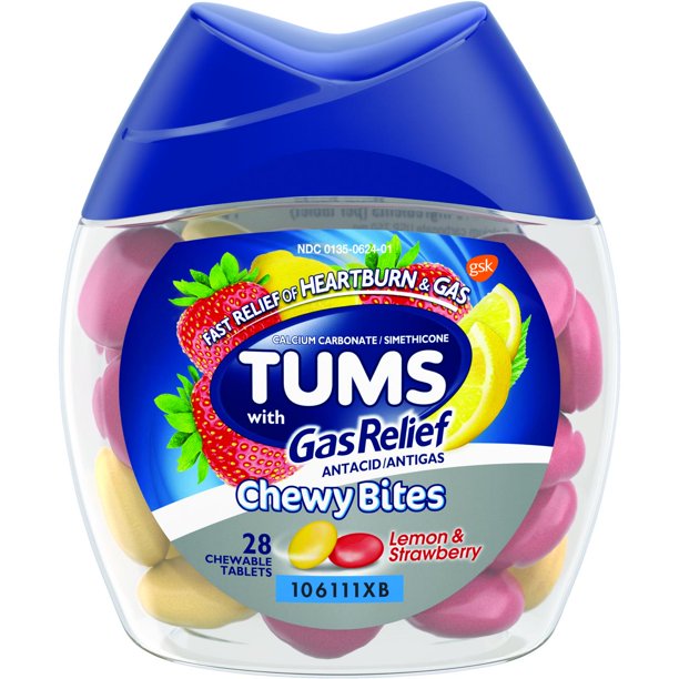 TUMS Chewy Bites Antacid with Gas Relief, MelonBerry Hard Shell Chews