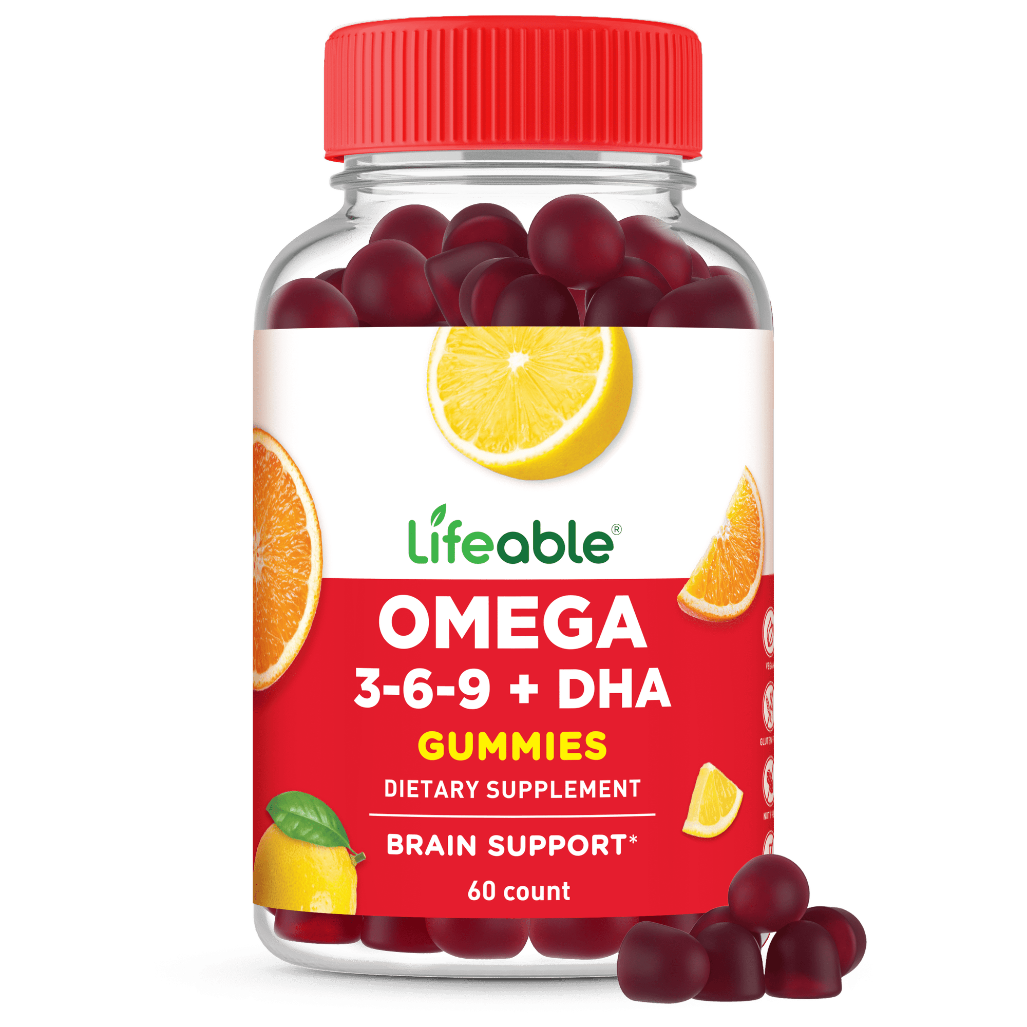 Lifeable Omega 3 6 9 Gummies | with Vegan DHA Supplement | Omega 3 Fish Oil Alternative from Plant Based Flaxseed Oil | Great Tasting Omega 3 Supplement | for Adults, Men & Women | 60 Gummies