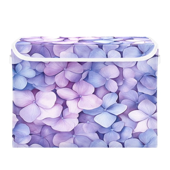 Storage Box With Lid 16.5x12.6x11.8In Foldable Stacked Household Storage Box Purple Hydrangea Petals