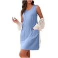 thumbnail image 1 of Ovzne Robes d'Été pour Femmes Robe d'Été Mode pour Femmes Robe Décontractée Unie Robe à Poches Robe Débardeur Robe Longue Robe de Vacances Liquidation, 1 of 6