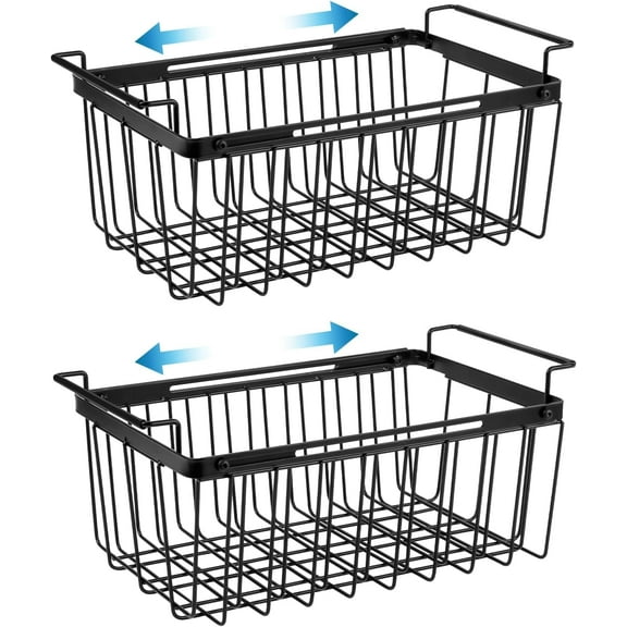 Wetheny Freezer Organizer Bins, Expandable Deep Freezer Baskets for Chest Freezer, Adjustable From 15.6" to 24.3" Wire Basket with Hanging Handles ( Pack 2 )