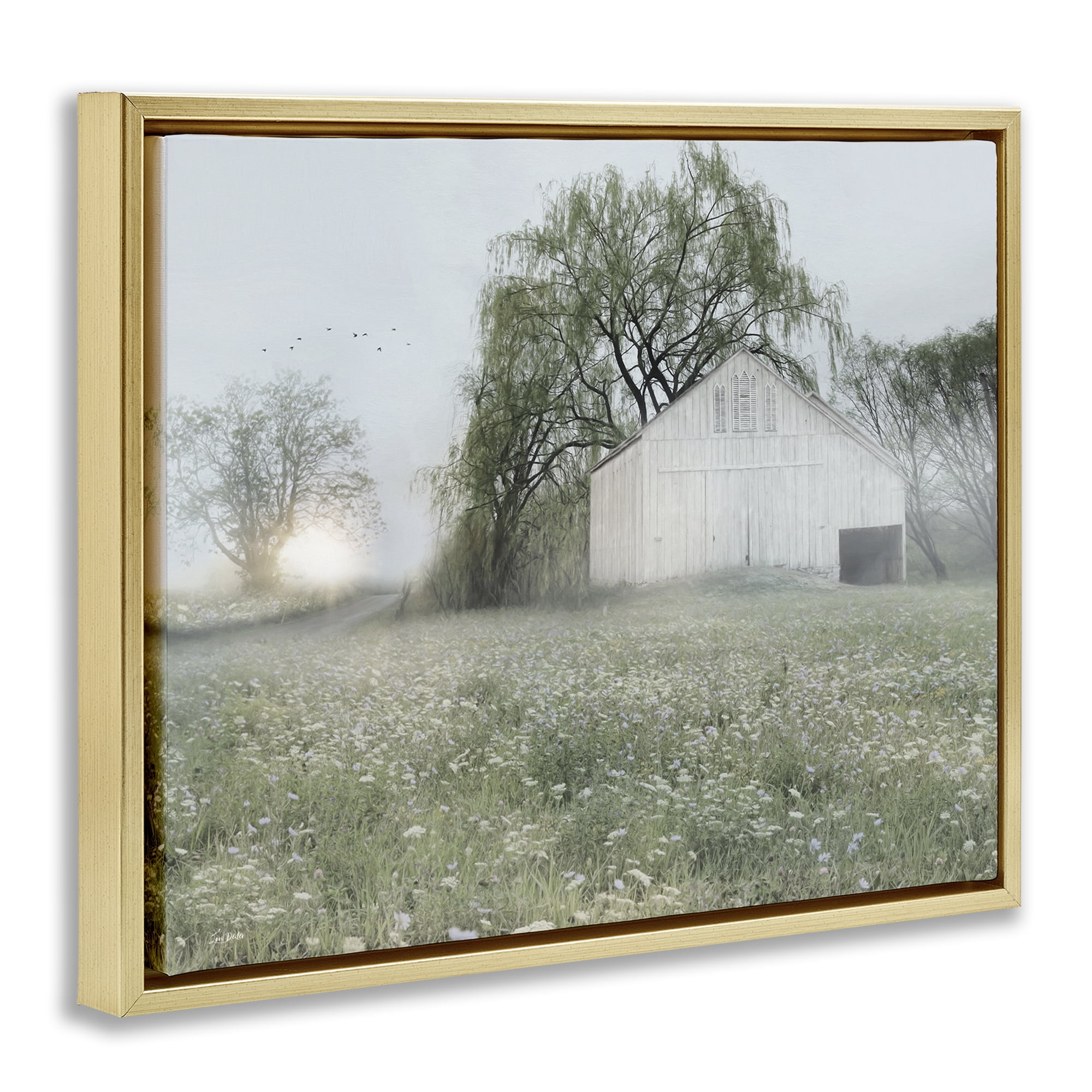 Stupell Industries Drooping Trees Meadow Landscape & Nature Painting Gold Floater Framed Canvas Art Print Wall Art, 31 x 25