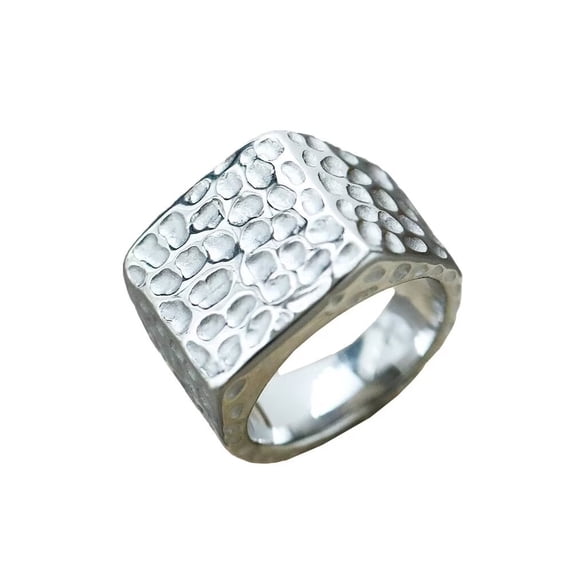 PAMTIER Men's Stainless Steel Retro Cool Hip Hop Punk 15MM Chunky Geometric Square Hammered Irregular Honeycomb Pattern Biker Ring Silver Size 7