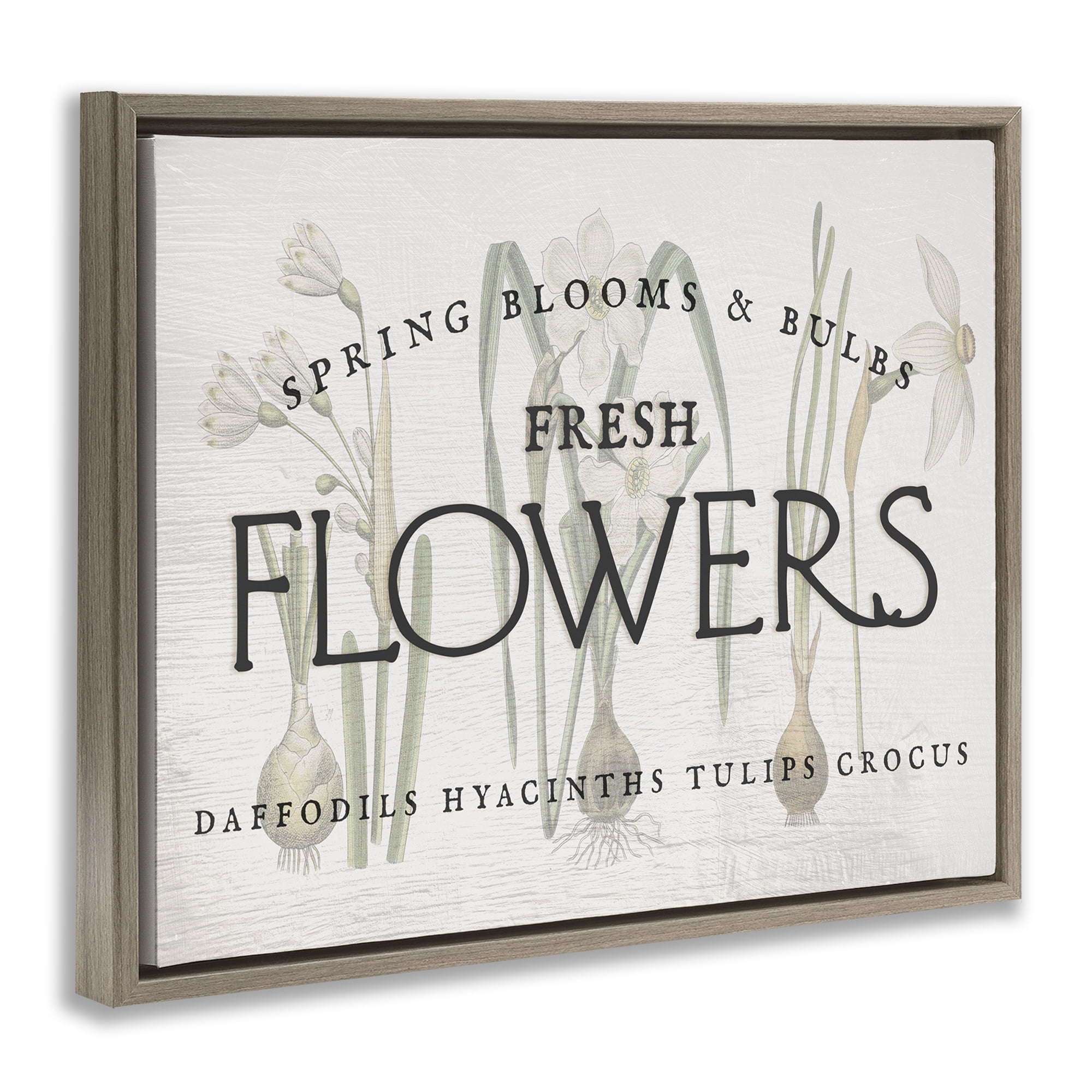 Stupell Industries Fresh Flowers Market Typography Painting Brown Floater Framed Canvas Art Print Wall Art, 21 x 17