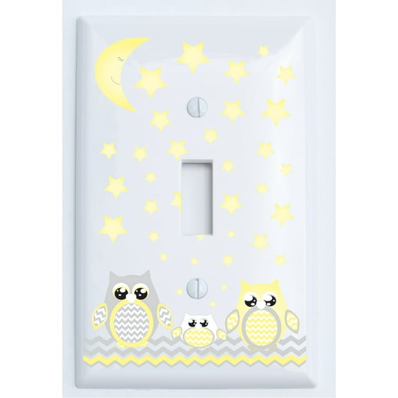 Grey and Yellow Owl Light Switch Plate Covers / Owl Woodland Forest Themed Nursery Decor (Single Toggle Light Switch Plates)