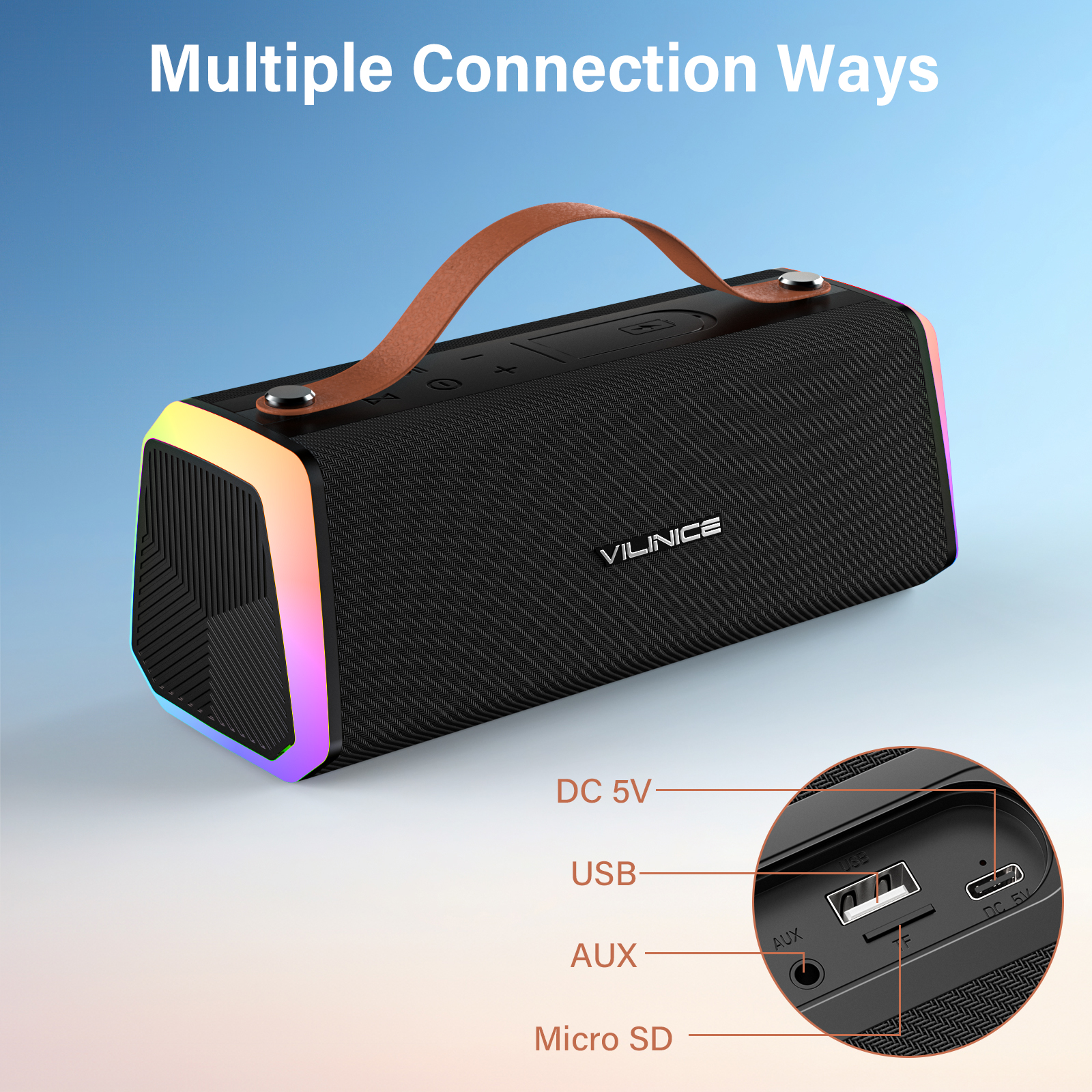 VILINICE Portable Bluetooth Speaker with RGB Lights, Waterproof photo 2