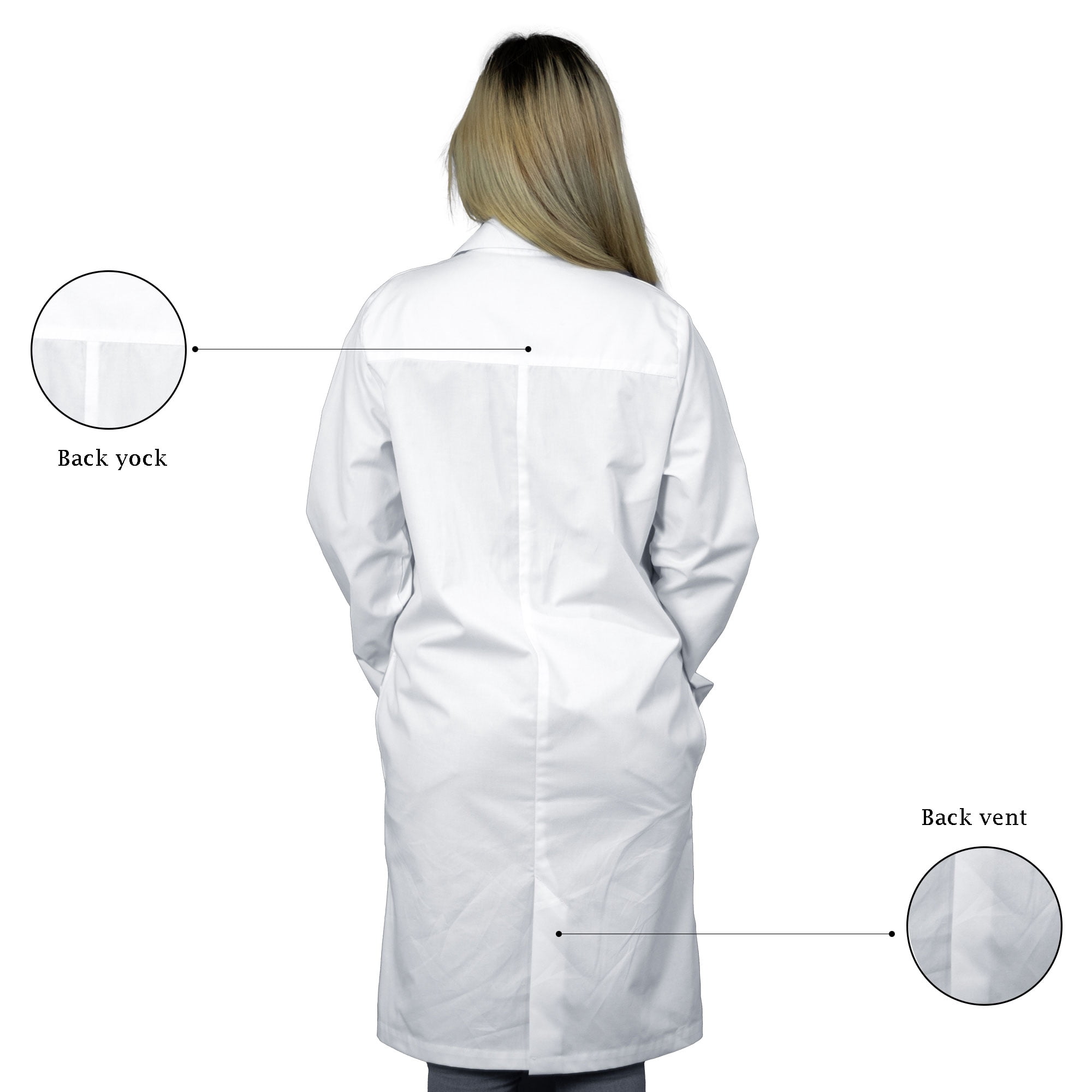 HEEDFIT Professional Ladies Ultra-Comfortable Poly-Cotton 40” Long Reusable Lab Coats