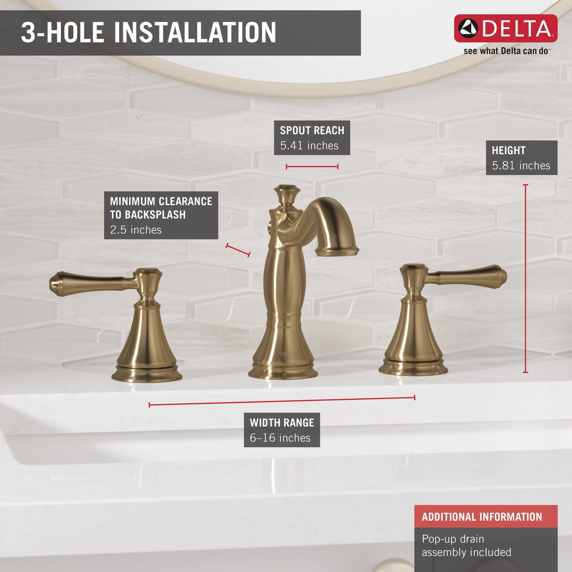 Delta Cassidy Two Handle Widespread Bathroom Faucet in Champagne Bronze 3597LF-CZMPU