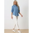 thumbnail image 4 of DARING DIVA Women's 3/4 Puff Sleeve Collar Button Down Jean Shirts XS Blue, 4 of 6