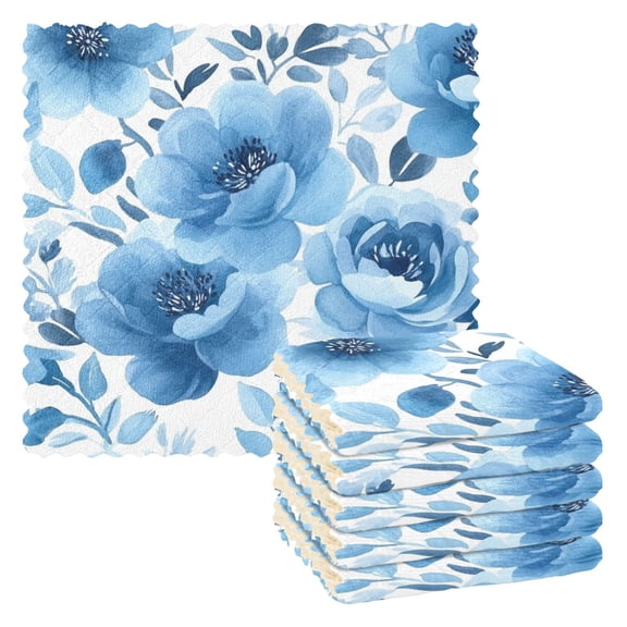 6 Pieces of Kitchen Towels 11x11Inch Kitchen Dish Cloths Kitchen Dish Towels Reuseable Cleaning Cloths Cartoon Blue Flower