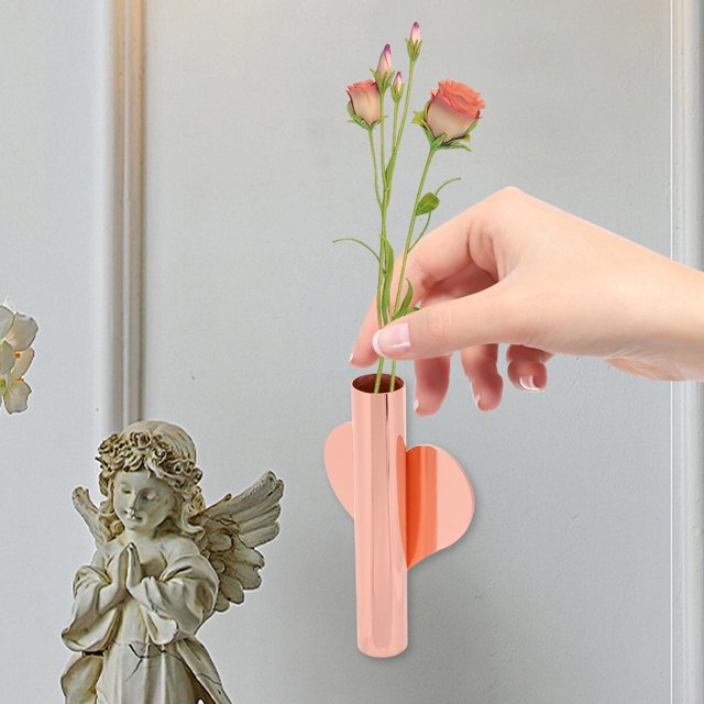 unbranded Florero De Tubo Metálico Montado En Pared En Color Oro Rosa Para Flores Y