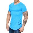 thumbnail image 1 of Hommes Déchiré Couleur Unie Coupe Ample Col Rond T-shirts Décontractés Manches Courtes Courbées, 1 of 8