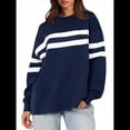 thumbnail image 2 of Sudadera Holgada A Rayas para Mujer, Cuello Redondo, Larga, Informal, con Bloques de Color, para Otoño Azul Marino XL, 2 of 9