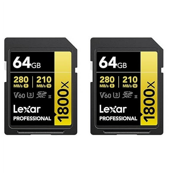 Lexar GOLD Series Professionnel 1800x 64 Go UHS-II Carte Mémoire SDXC, Lot de 2