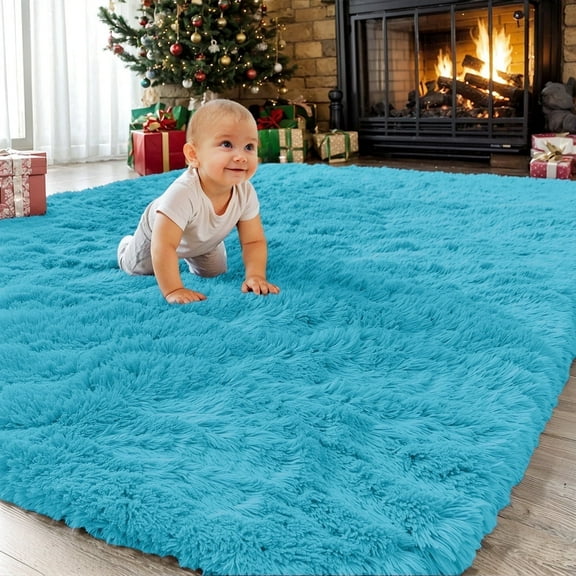 Sanmadrola Area Rugs for Bedroom, Fluffy Tie-Dye Gray Shaggy Soft Area Rug, Non-Slip Indoor Floor Carpet for Living Room, Kids Baby Boys Teen Dorm Home Decor Aesthetic, Nursery, 5.2x6.5 Feet Blue