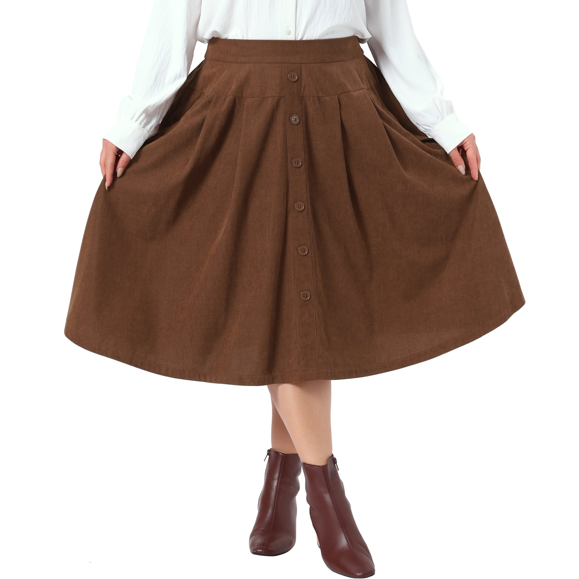 DARING DIVA Women's Plus Corduroy Midi A-line Soft Corduroy Skirt 3X Brown