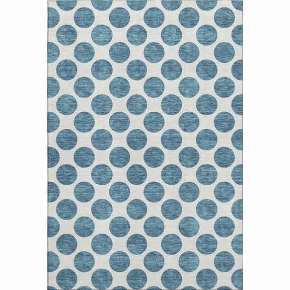 HomeRoots 677439 8 x 10 ft. Teal & Ivory Polka Dot Transitional Washable Machine Made Rectangle Area Rug with UV Protection