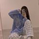 thumbnail image 3 of Conjunto de pijama de franela a cuadros para mujer, a la moda ropa de dormir, térmica, gruesa, de felpa, a prueba de viento, para exteriores, estilo japonés, 3 of 4