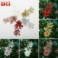 thumbnail image 4 of 5Pcs Christmas Poinsettia Glitter Flower Pine Branches Tree Hanging Party Decor, 4 of 4