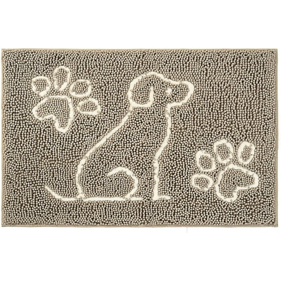 Lochas Bath Rugs Dog Chenille Shaggy Washable Non Slip Entry Rug Door Mat Bathroom Mat Absorbent Carpets,30"x48",Khaki with Print