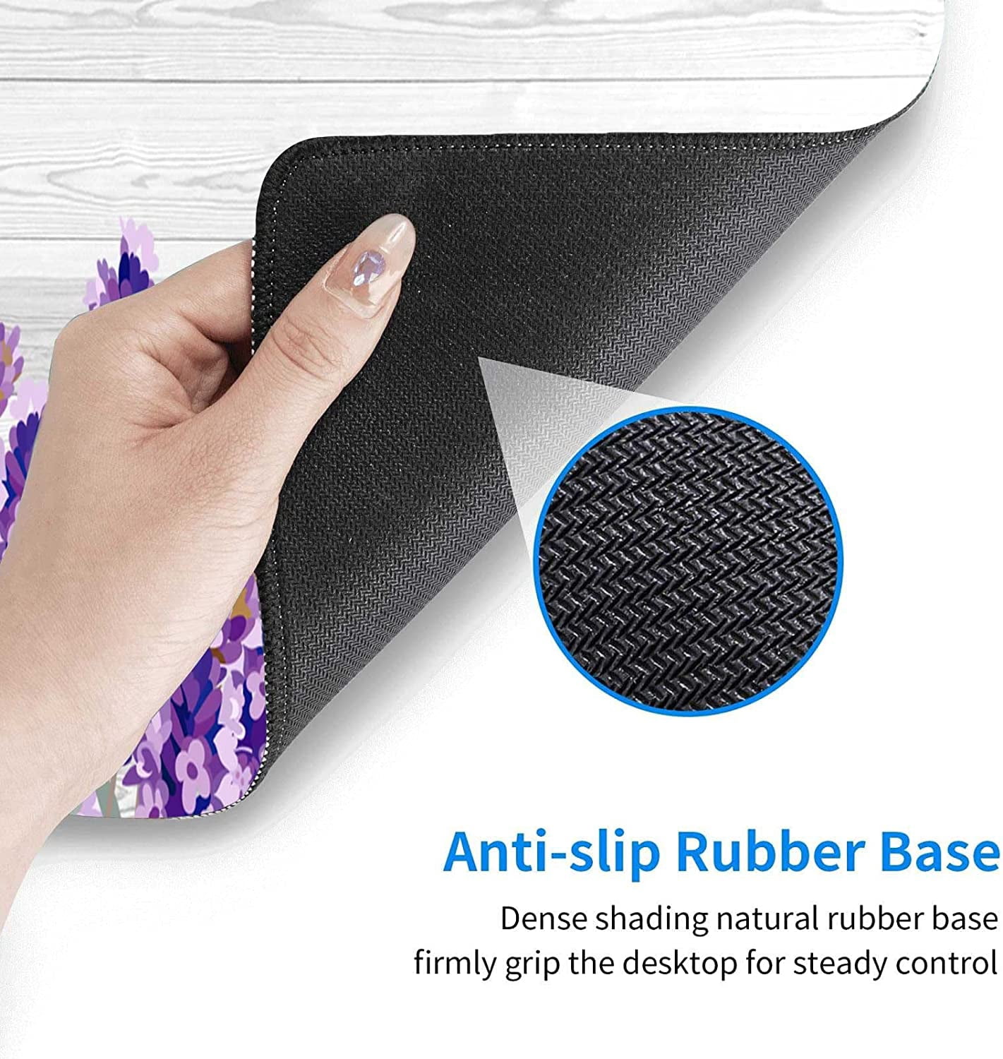 Mouse Pad Purple Floral Design Large Computer Mousepad for Office Desk, White Wood Pattern Gaming Mouse Mat Non-Slip Nature Rubber Desk Decor Long Pad for Wireless Mouse Laptop 31.5x11.8 Inch BDZZSE10