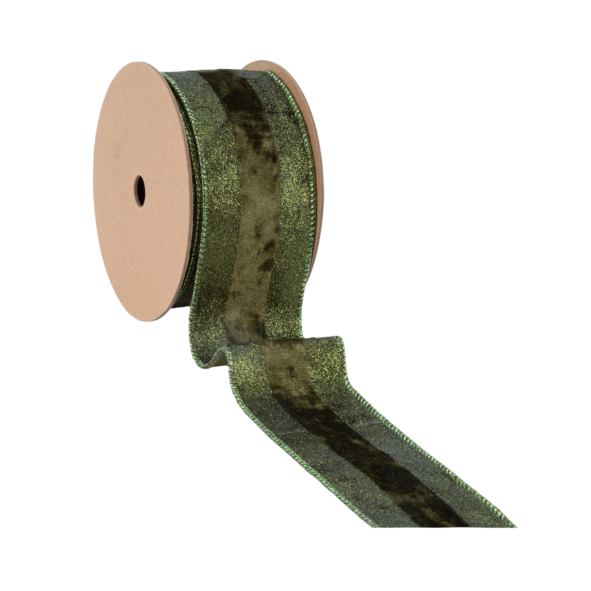 LaRibbons 2 1/2" Wired Ribbon, Dark Glitter with Dark Velvet Stripe, 10 Yard Roll