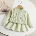 thumbnail image 4 of Mifsaly Toddler Girls 2 Piece Knit Outfit Set Cable Knit Crew Neck Sweater with Floral Applique and Knit A-Line Skirts, 4 of 5
