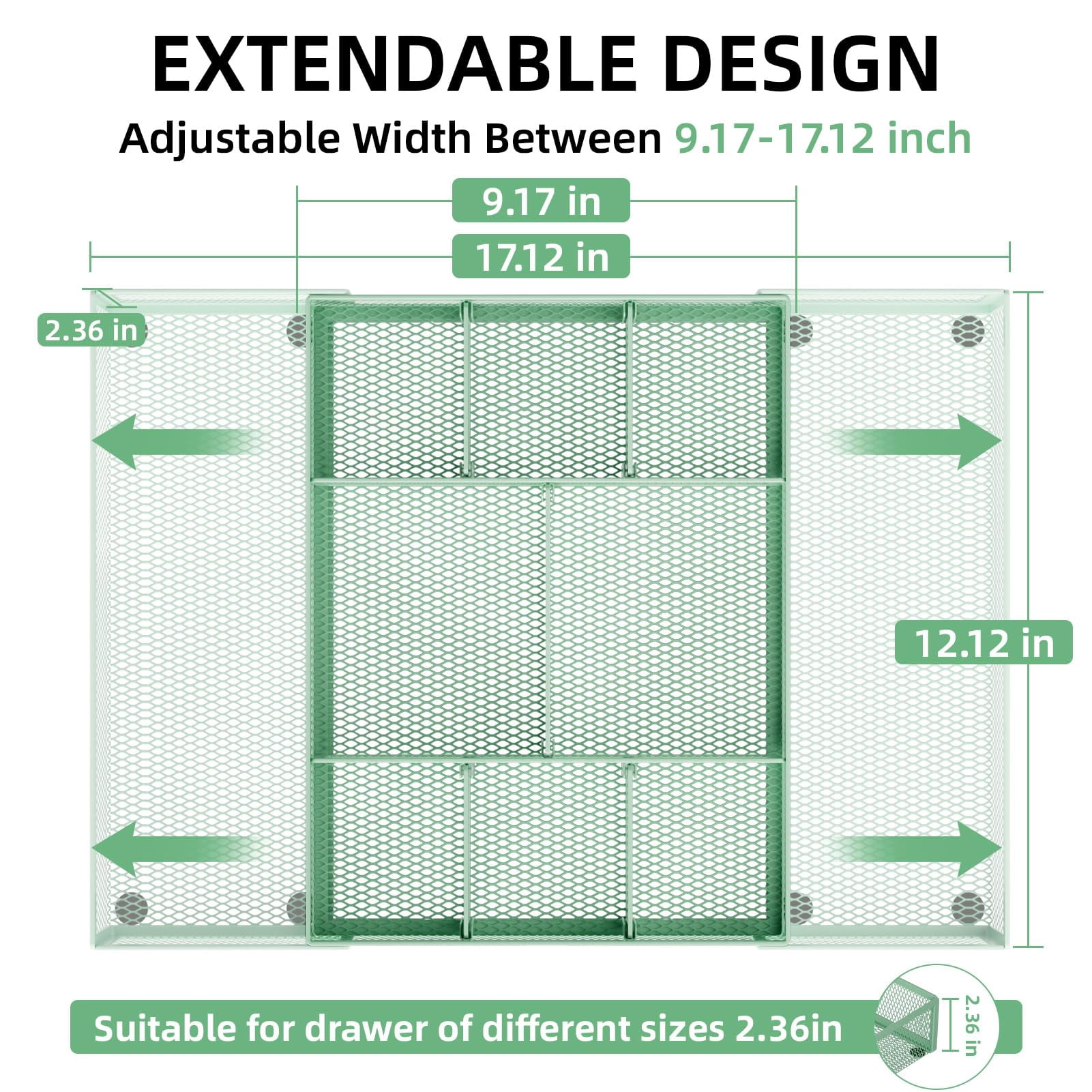 Expandable Desk Drawer Organizer  Mesh Tray With 10 Adjustable Compartments Organizers And Accessories For Office Supplies Makeup & Vanity (expandable-green)