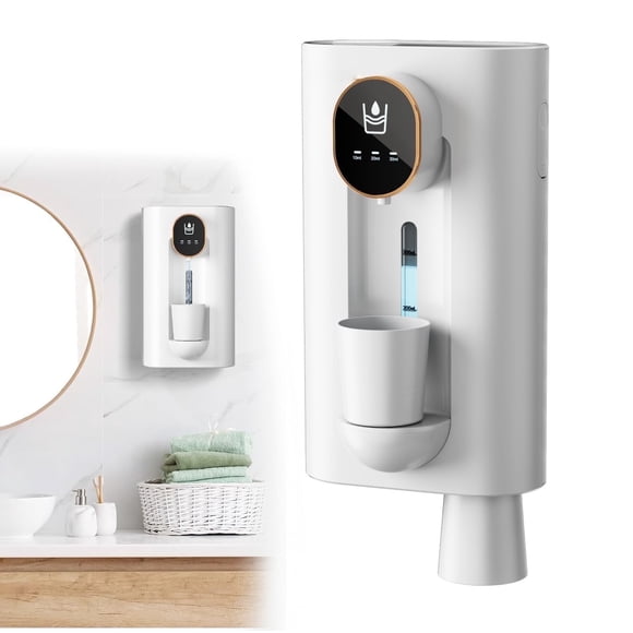 Dispensador Automático de Enjuague Bucal para Baño, Dispensador de 3 Niveles para Niños y Adultos, Montaje en Pared de 18.26 oz con 2 Tazas Magnéticas, Dispensador de Enjuague Bucal Recargable