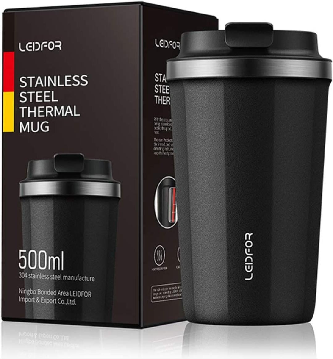 grow vitamin Travel Coffee Mug, Vacuum Insulated Tumbler  Double Wall Stainless Steel Coffee Thermal Cup with Screw Lid - Spill Proof  - 17 Oz: Tumblers & Water Glasses
