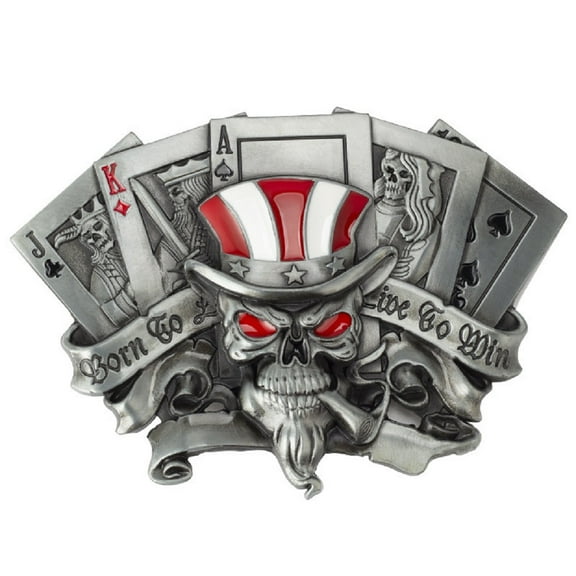 Longcreek Skull Belt Buckle for Men, Royal Flush Poker Skull Belt Buckle, Playing Cards Skull Belt Buckle, Gothic Skull Head Belt Buckle, Western Cowboy Belt Buckle, Punk Rock Skull Belt Buckle