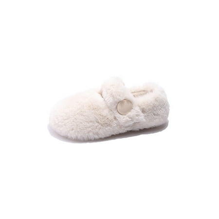 

Lacyhop Kids Warm Shoes Soft Plush Slippers Comfort Fuzzy Slipper Winter Casual Flats Breathable Fluffy Mary Jane White 10C