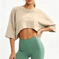 thumbnail image 6 of Posijego Workout Tops for Women 3/4 Sleeve Crop Tops Summer Athletic Running Yoga Sport Tees Activewear Gym Shirts for Ladies, 6 of 8