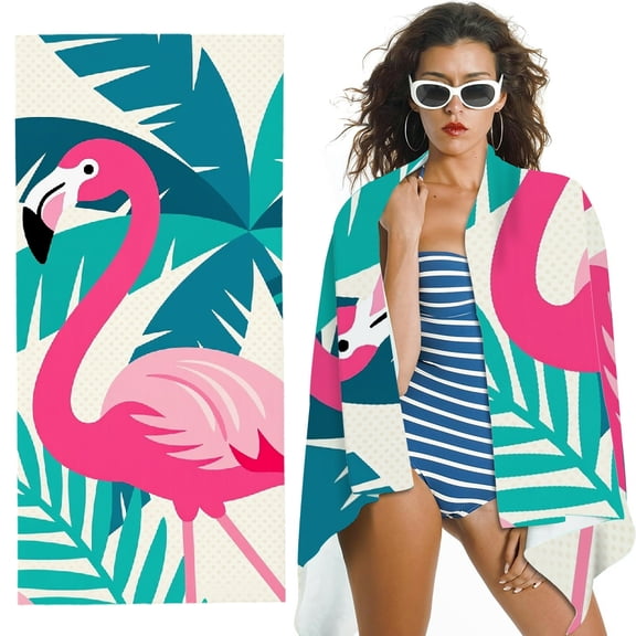 RKSupls Pink Flamingo(1) Oversized Microfiber Beach Towel, Ultra-Soft Microfiber for Bathroom, beach, Soft Super Absorbent- 30x60 in
