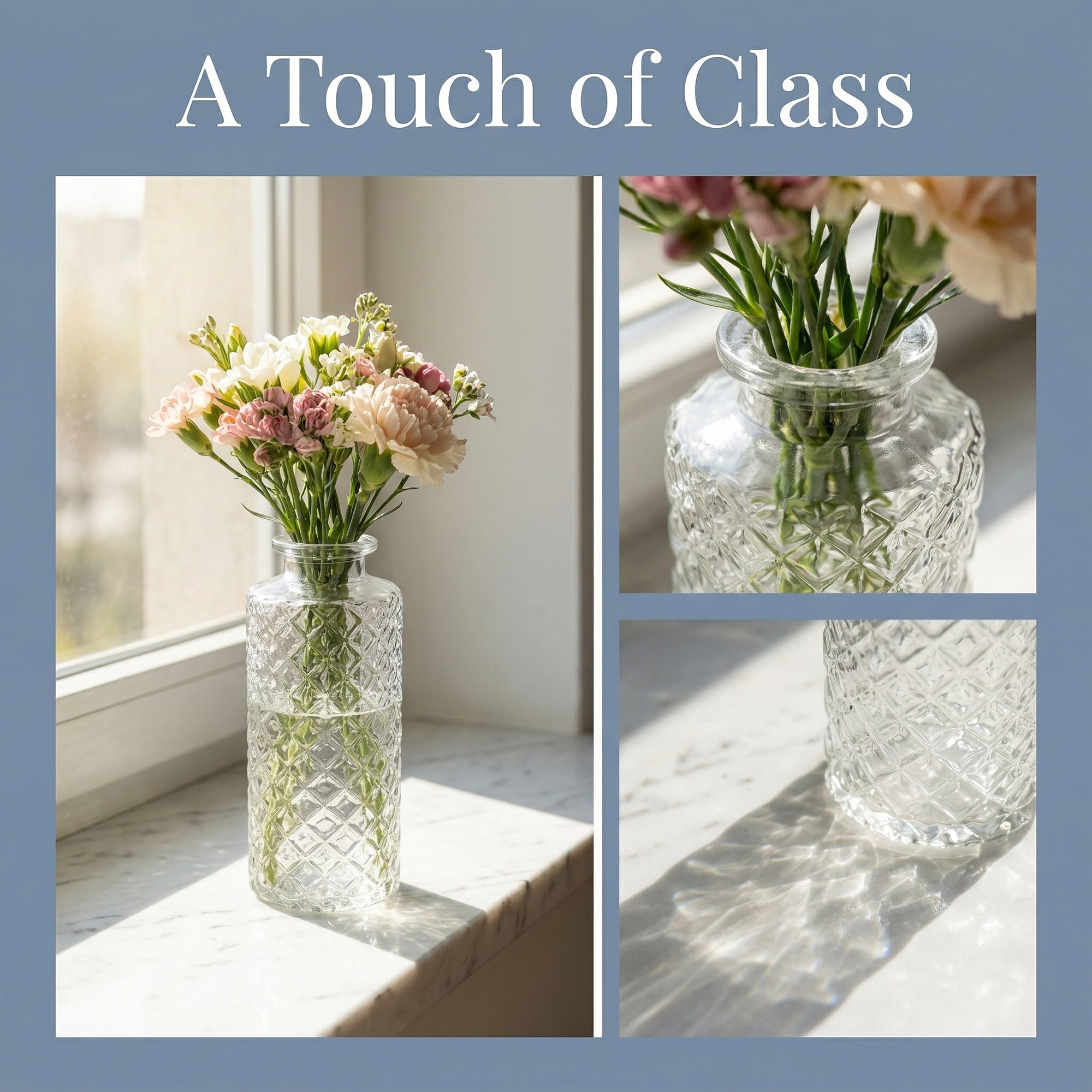 Unique Bargains Glass Bud Vases Set for Small Flower Vases Clear 2"L x 2"W x 5"H