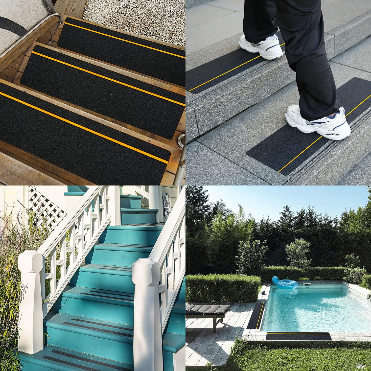6" x 30" 10Pack Anti Slip Stair Tread with Reflective Strips,Best Grip Non Skid Tape,Anti-Skid Tape, High Traction Adhesive for Stairs Step