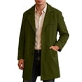 thumbnail image 3 of Men Long Overcoat Lapel Collar Button Front Oversized Jacket with Pocket,Warm Windproof Fall Winter Daily Casual Comfy Wear,Green,M, 3 of 9