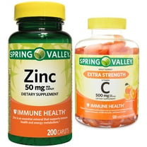 Spring Valley Immunity Support Bundle - (Extra Strength Vitamin C Vegetarian Gummies, Orange, 500 mg, 120 Count, Zinc Caplets for Immune Health, 50 mg, 200 Count). SAVE 10% By Purchasing The Bundle!