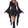 thumbnail image 1 of Fewfanhot Robes d'Automne d'Halloween pour Femmes 2025 Robe Décontractée à Col Rond avec Imprimés Effrayants et Style Asymétrique Robe à Enfiler Patchwork, 1 of 5