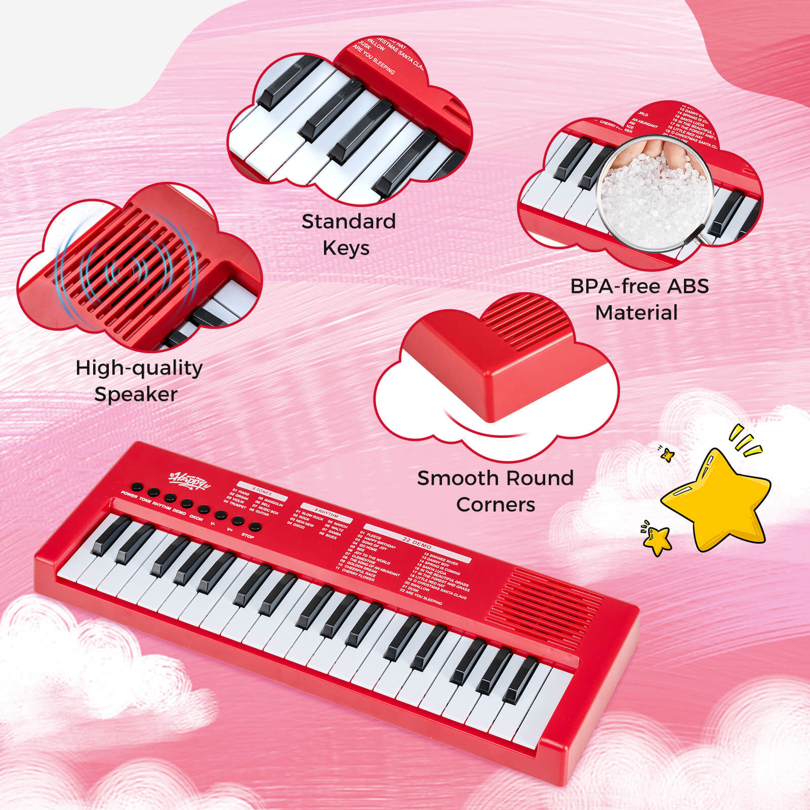 Infans Kids Piano Keyboard w/8 Rhythms 8 Tones 22 Demos for 3+ Years Old Boys & Girls