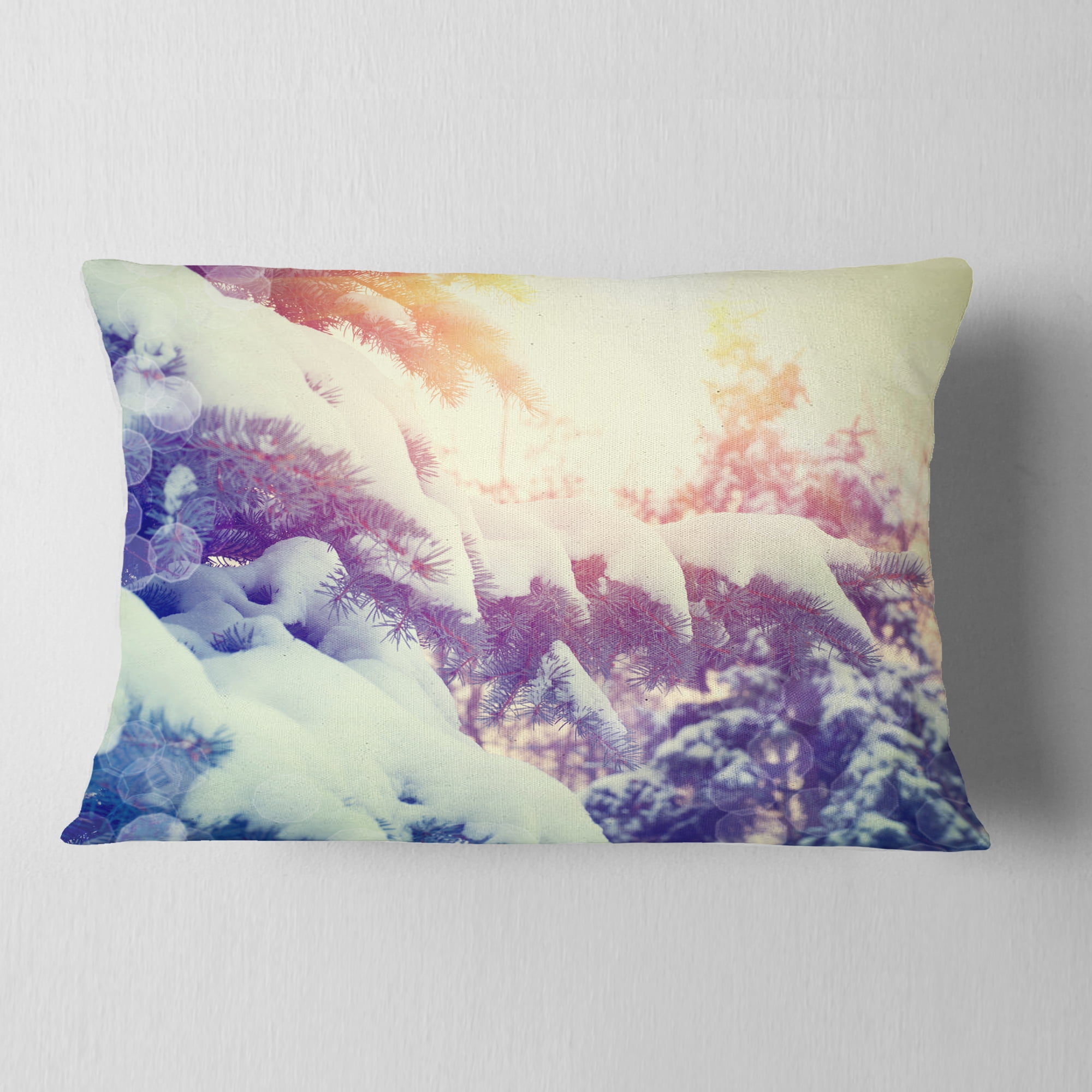 Designart Winter Pine Trees in Mountains - Landscape Printed Throw Pillow - 12x20