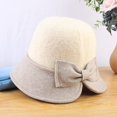 thumbnail image 2 of CoCopeaunts Women Bucket Hat Elegant Bow Decorated Wool Tweed Two-Colors Splicing Fisherman Hat Autumn Winter Warm Hundred Take, 2 of 8