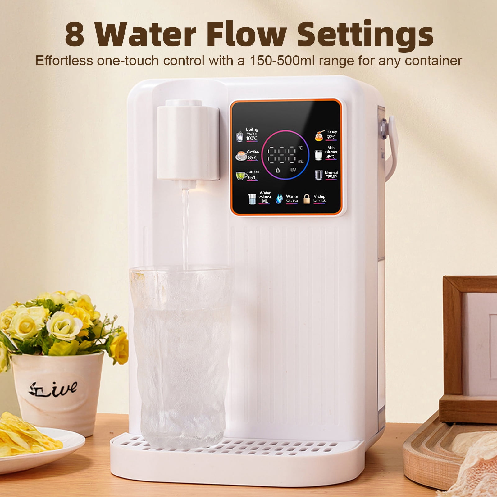 YILIFEIDA Instant Hot Water Dispenser, Countertop Boiling Water Dispenser with Adjustable 6 Temperatures & 8 Water Volumes,119oz Removable Water Tank, Touchscreen & Child Lock for Home