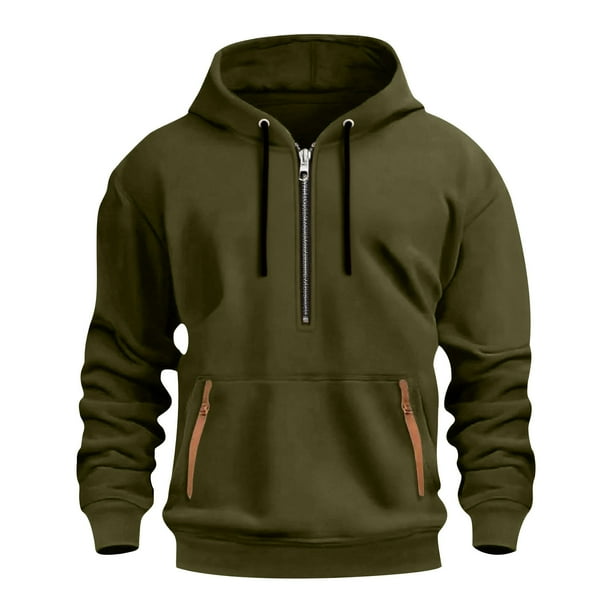 Kalauyu Men's Hooded Half-zip Sweatshirt - Soft Warm Long Sleeve Pullover for Casual Daily Wear