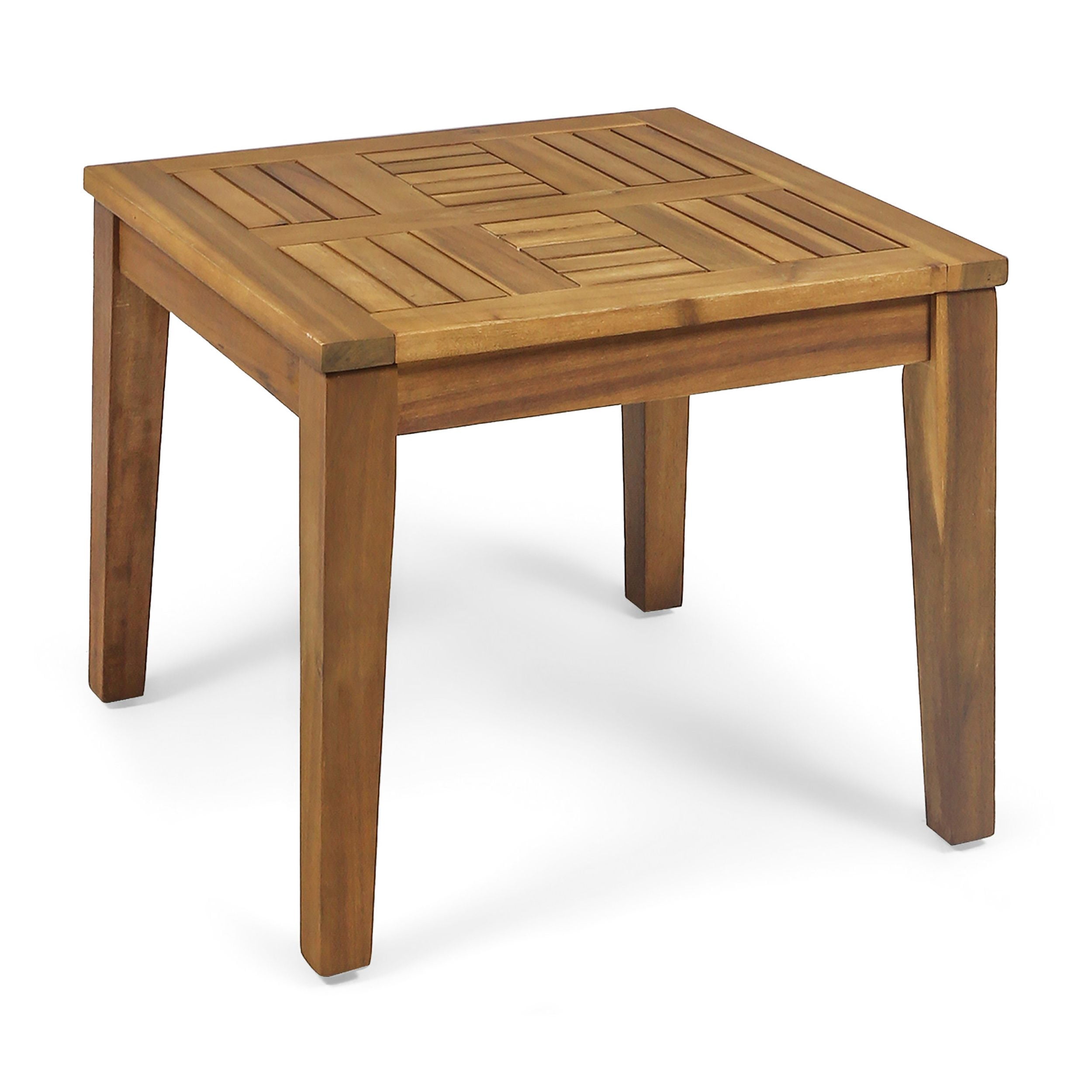 Outdoor Acacia Wood Square Side Table, 20"W×20"D×15.75"H Transitional Low Profile Patio End Table for Garden Balcony Backyard Furniture
