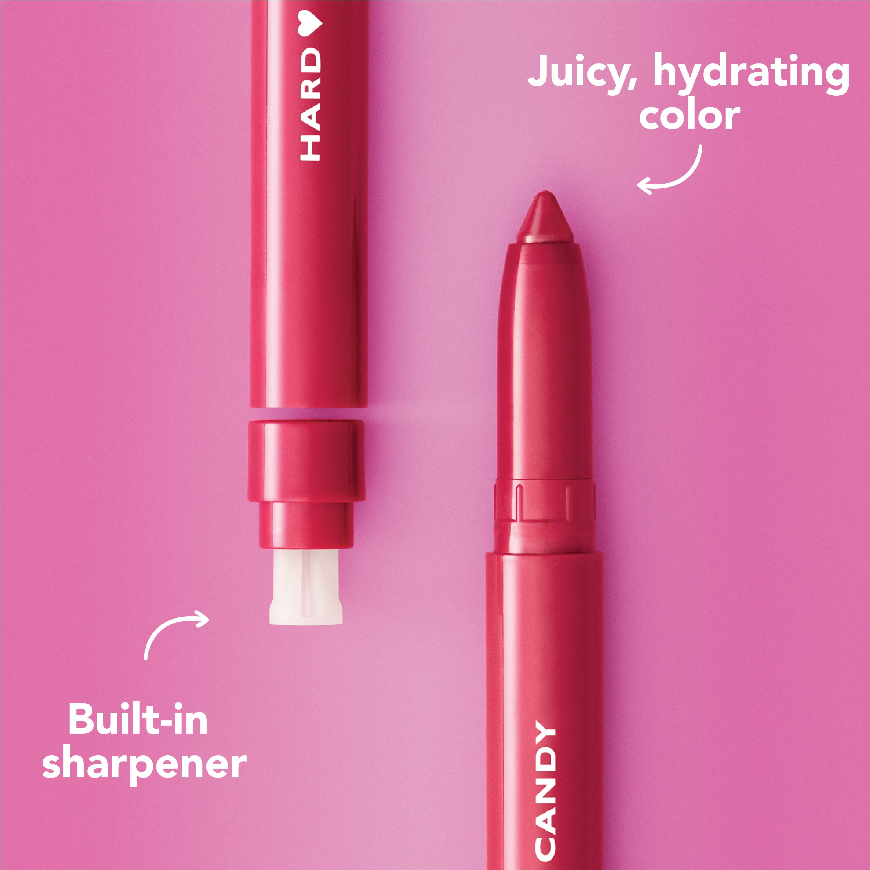 Hard Candy Lip Shine Lipstick Honeycomb, Berry Lip Color, Hydrating Lip Liner, Built-in Sharpener