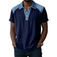 thumbnail image 2 of Yaoyar Denim Shirts for Men Button Up V Neck Lapel Collar Casual Short Sleeve Fashion Patchwork Western Blouses 2026, 2 of 6