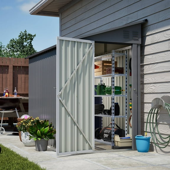 4×8 Ft Outdoor Metal Storage Shed, Durable Lean to Storage Shed for Backyard, Patio, Garden, Gray