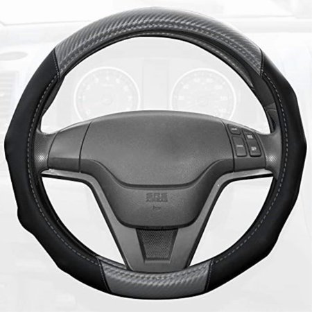 bdk motor trend gripdrive carbon fiber steering wheel cover - universal fit with microfiber leather for steering wheel sizes 14.5 15 15.5 inches (gray)